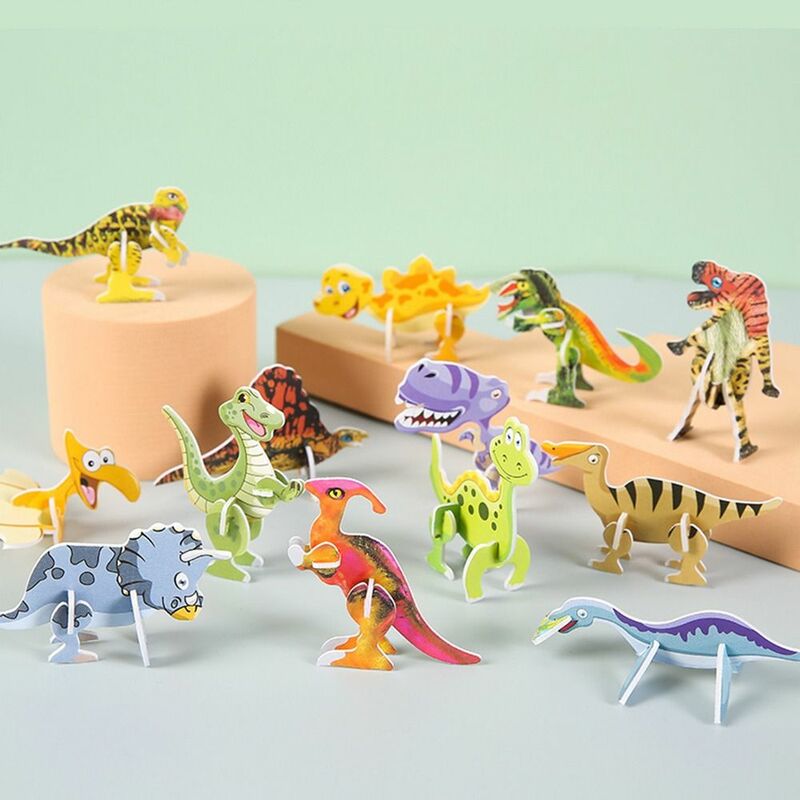 10 Stuks Willekeurige Stijl Dinosaurus Puzzel Kleine Vroege Educatie Hard Papier Kids Speelgoed Verjaardagsfeestje Cadeau Leuke 3d Puzzel
