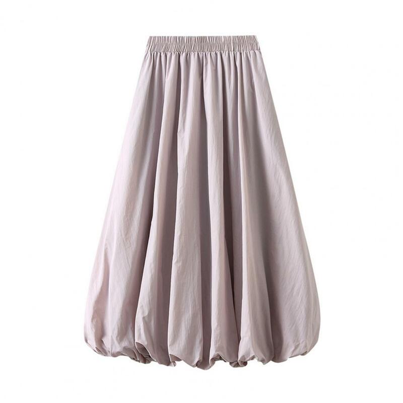 Rok berpori pinggang tinggi, rok Maxi gelembung dengan desain lentera sepanjang pergelangan kaki warna Solid bentuk huruf A UNTUK musim semi