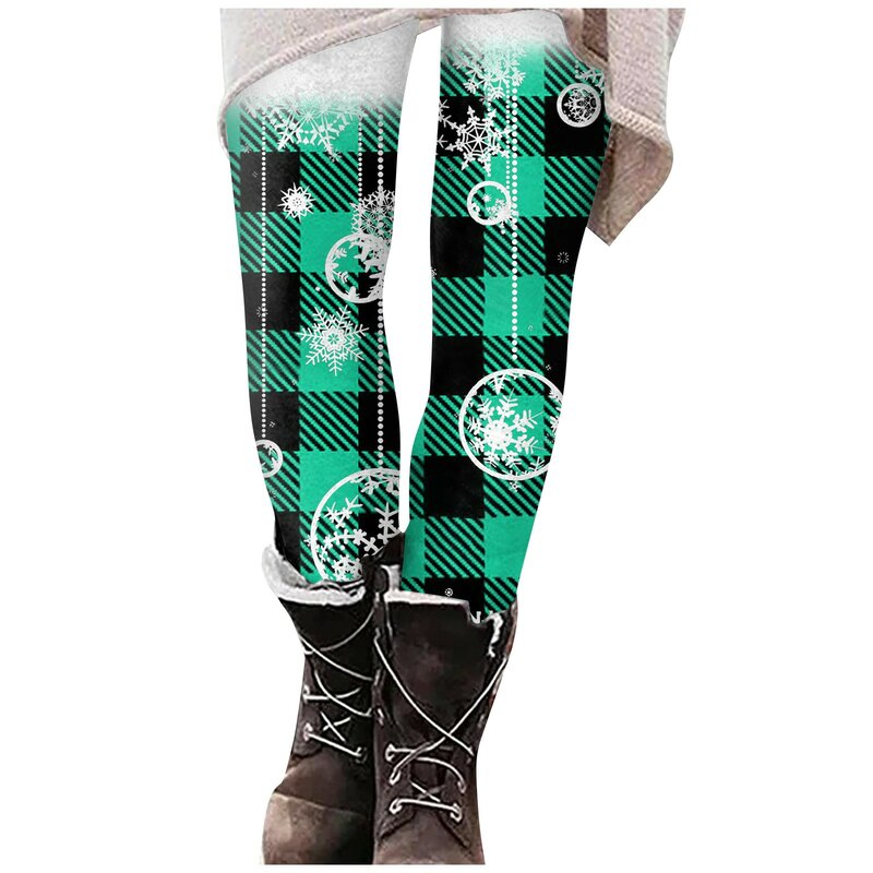 Damskie legginsy seksowne świąteczne spodnie do jogi legginsy do biegania do ćwiczeń w kratę płatka śniegu spodnie z nadrukiem przyjęcia długie spodnie