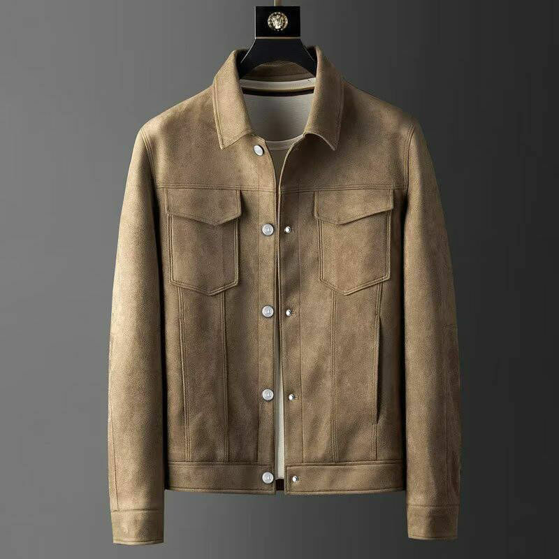 2023 New Autumn and Winter Polo Neck Slim Fit, Handsome, Casual and Versatile Korean Style Work Wear Deerskin Fleece Jacket