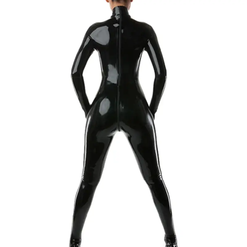 Masquerade ball Latex Catsuit With Fingerless Gloves Rubber Bodysuit Zentai Overall Body Suit