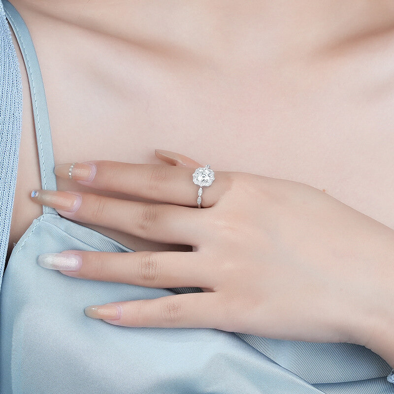 Novo mosonite anel de flores feminino 925 prata esterlina popular feminino elegante luz luxo anel