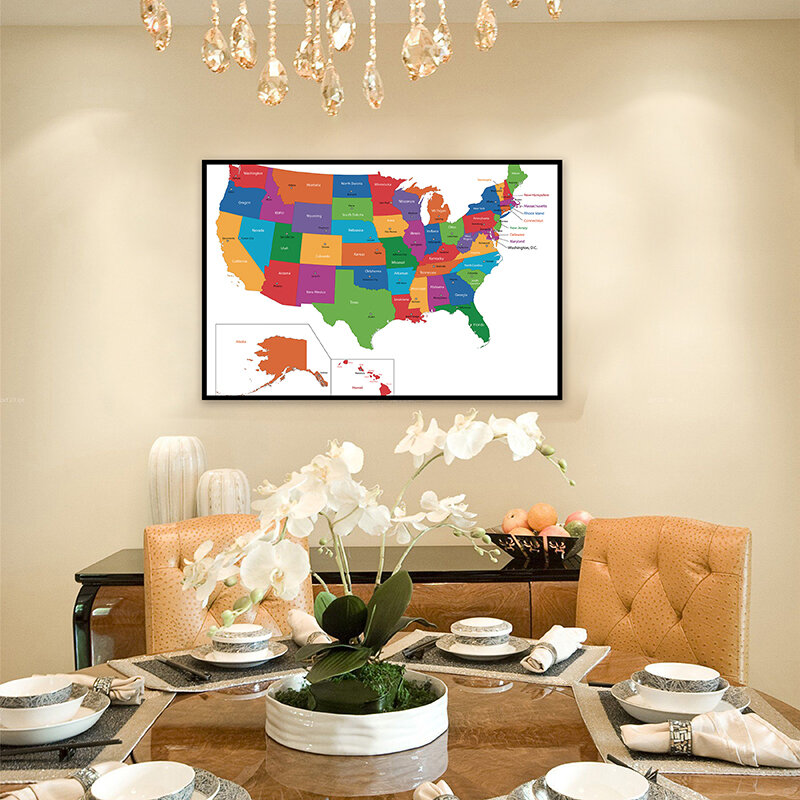 خريطة الولايات المتحدة 84*59 سنتيمتر جدار الملصقات الزخرفية غير المنسوجة قماش اللوحة غير المؤطرة يطبع ديكور المنزل اللوازم المدرسية