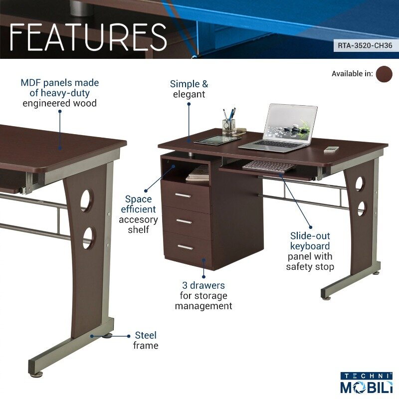 Компьютерный стол Techni furniture с полным хранением, компьютерные столы для шоколада