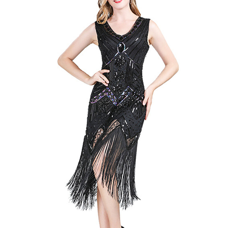 Fashion Hot Comfort Women\'s Dress Female Party Dress Club Dance Elegant Flapper Dress With Sequins And Tassel