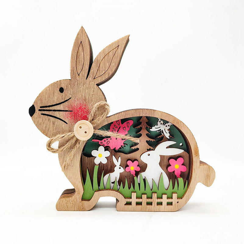 Ostern Holzhandwerk glühend Holz bunte Kaninchen Lichter Ornamente Dekorationen