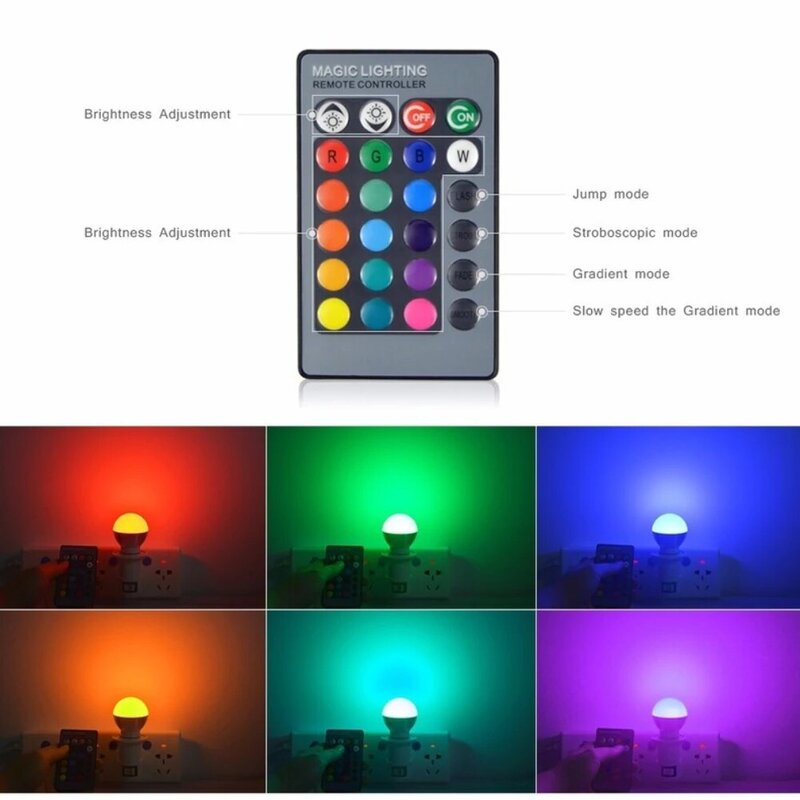 Bombilla LED inteligente E27, luz RGB de 5W, lámpara E14, Bombilla mágica regulable, foco colorido para decoración de fiestas