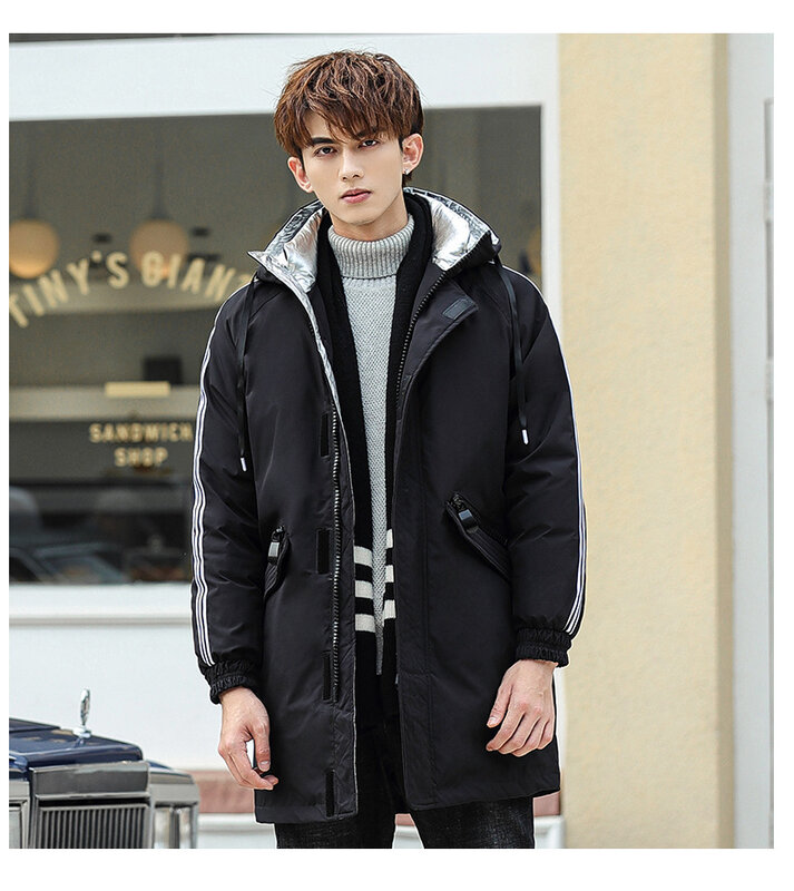 Chaqueta de plumón de pato blanco para hombre, abrigo de algodón de longitud media, moda informal Coreana de alta gama para invierno