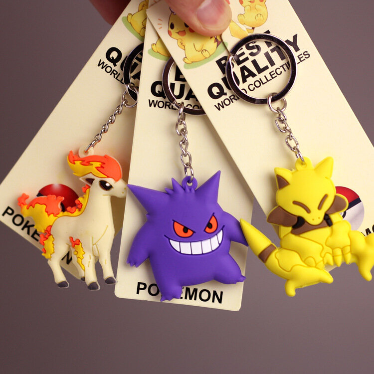 Porte-clés en Silicone avec personnage de dessin animé Pokemon, Pikachu, salamèche, Psyduck, écureuil, accessoires, pendentif, cadeau d'anniversaire pour enfant