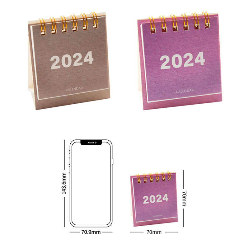 Kalender meja kucing merah muda kartun lucu Mini 2024 kalender meja lipat berdiri perencanaan harian kecil kalender bulanan untuk rumah