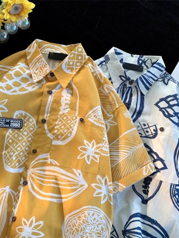 남녀공용 루즈 하와이안 반팔 플로럴 셔츠, 트렌디한 미국 커플 캐주얼 비치 셔츠, 여름, 2024 신상 패션