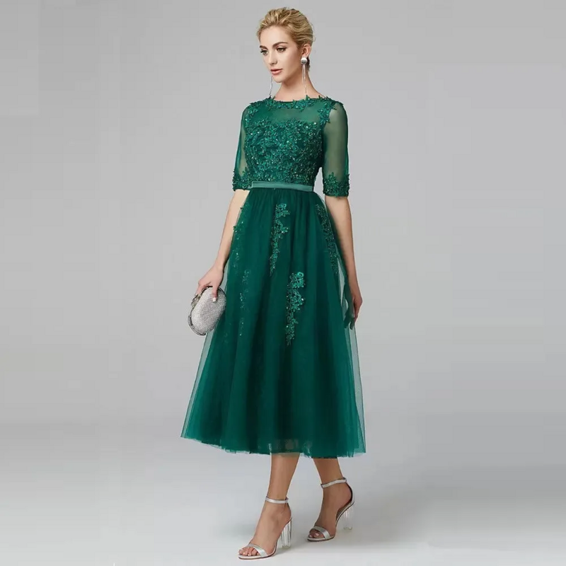 Vestido elegante de té verde para madre de la novia, Media manga, vestidos de invitados de fiesta de boda, vestidos de noche formales