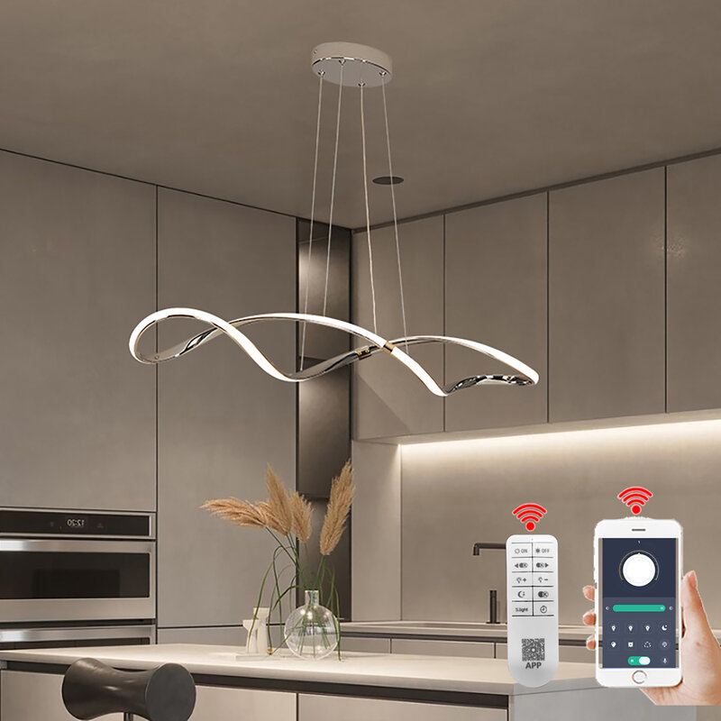 Modern LED Chandelier para mesa de jantar, pendurado luz, LED pingente, cozinha teto pendurado lâmpadas, Alexa controle remoto