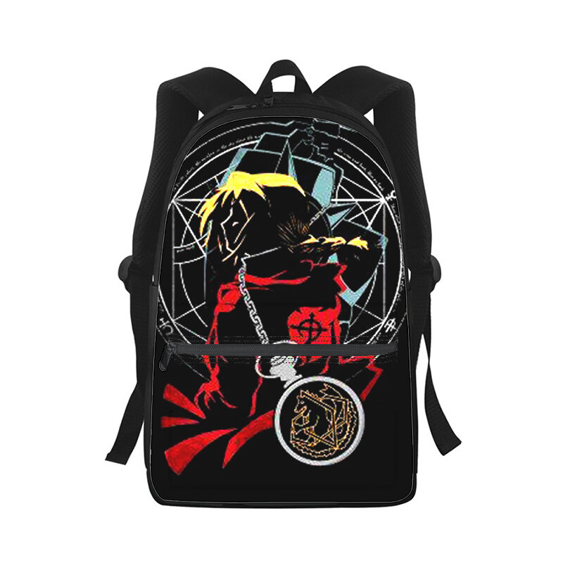 Mochila con estampado 3D de anime Fullmetal Alchemist para hombre y mujer, bolso escolar para estudiantes, mochila para ordenador portátil, bolso de hombro de viaje para niños