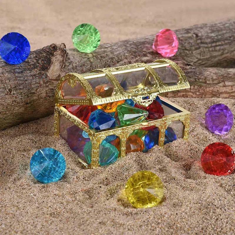 Permata Selam Warna-warni dengan Kotak Dada Bajak Laut Harta Karun Mainan Kolam Renang Luar Ruangan Set Batu Permata Akrilik Bawah Air Musim Panas untuk Anak-anak