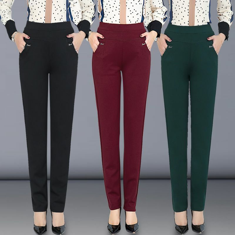 Pantalones elegantes de cintura alta para mujer, pantalones informales versátiles con bolsillos occidentales, cómodos para ir al trabajo, Color sólido, moda de otoño e invierno