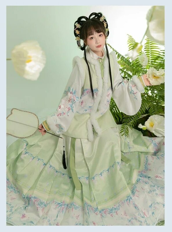 2023 chiński nowy rok królik zimowy Hanfu dynastia Ming Bijia chińskie tradycyjne haft strój Hanfu pluszowy Ma Mian