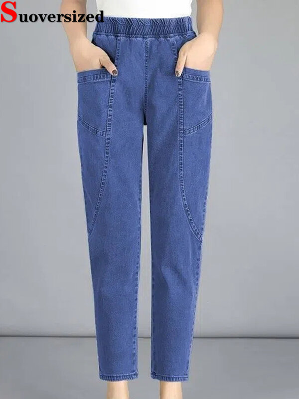 Vintage sięgające do kostek szarawary dżinsowe luźne codzienne spodnie dżinsowe damskie damskie z wysokim stanem Vaqueros Oversized 4xl kowbojskie Pantalone