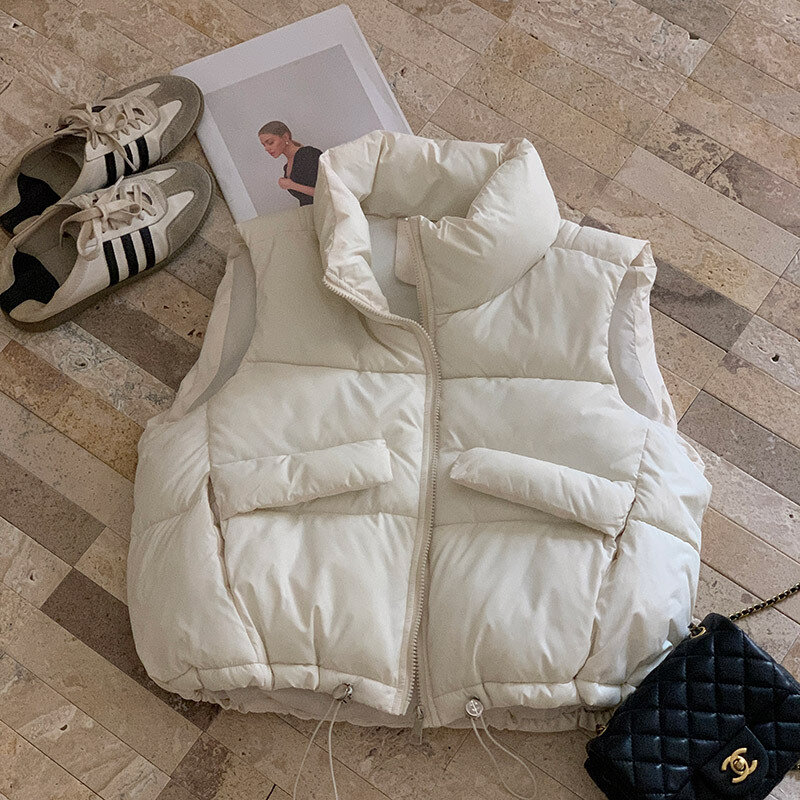 짧은 단색 캐주얼 따뜻한 재킷, 슬림 패딩 조끼, 여성 의류, 2024 여름 신상
