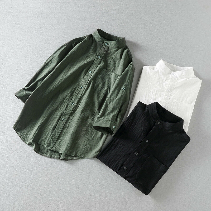 Camisa masculina de algodão de linho de manga curta, camisa solta extragrande, blusa casual, atacado para estrangeiros, verão, 2024