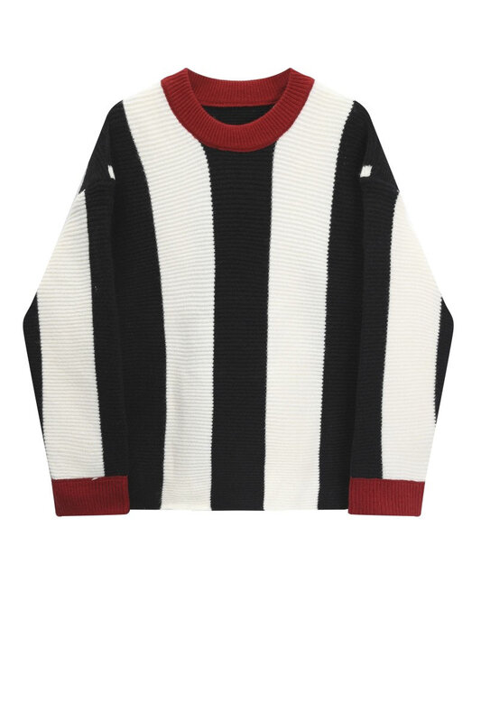 2023 jesienno-zimowy damski sweter luźny, dzianinowy sweter damski bluzki damskie w stylu Vintage z szeroki rękaw okrągłym dekoltem