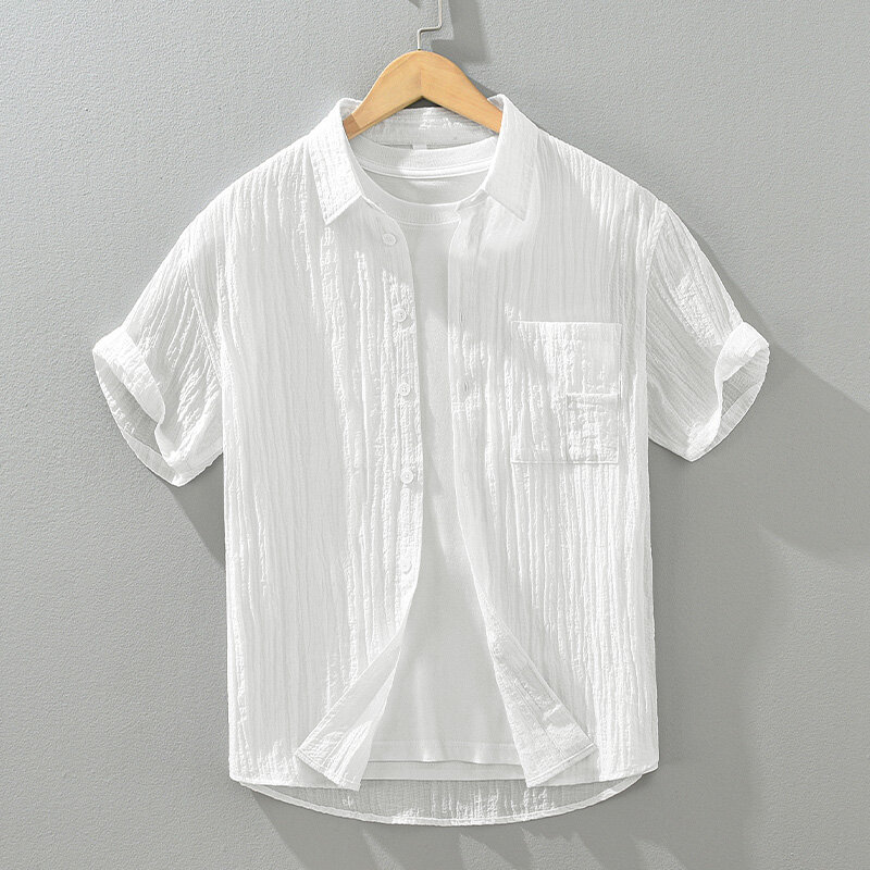 Lyocell-camisa de nylon de manga curta para homens, roupas soltas e casuais, tamanho grande, novo verão 2024