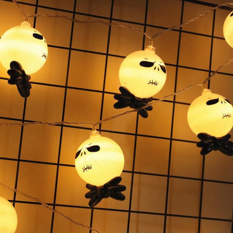 โคมไฟไฟสายประดับ LED ใบหน้าผีฮาโลวีนหลอดไฟประดับแบบสาย, โคมไฟผีฮาโลวีนวันเทศกาลผีปาร์ตี้ตกแต่งบ้านนำมาใช้ใหม่