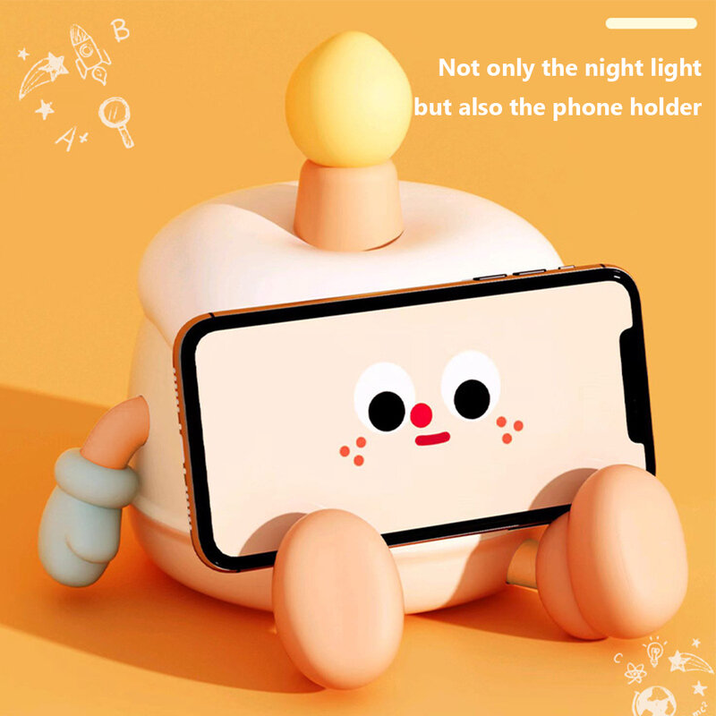 Lampka nocna na tort urodzinowy lampka Kawaii z zegarem 3 kolory silikonowe USB lampka nocna na akumulator dla dzieci