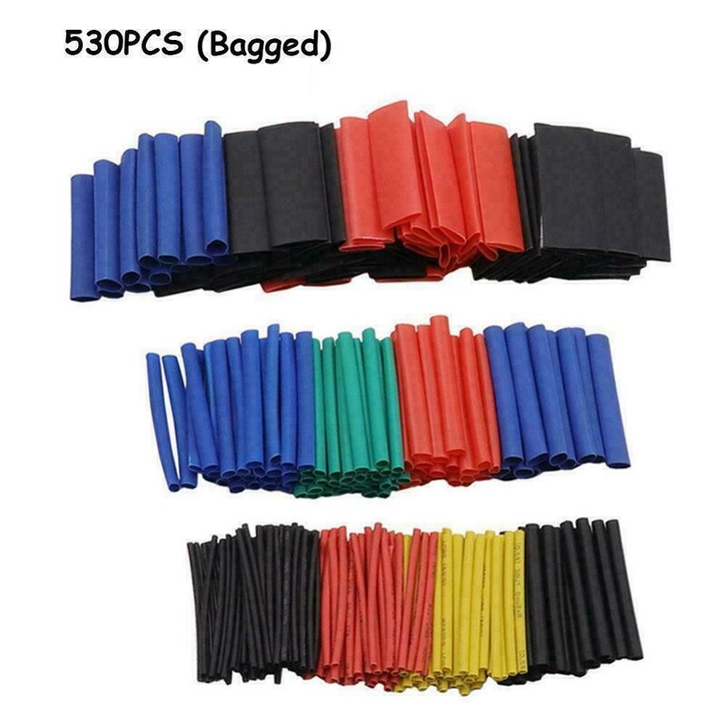 530Pcs 2:1 Assorted Polyolefin Heat Shrink Tube Cable Sleeves Wrap Wire Set 8 Size 1.5-10mm Multicolor Waterproof Pipe Sleeve