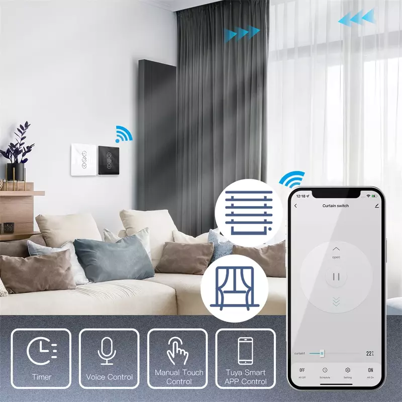 Moes wifi rf433 Smart 2,5 d Lichtbogen Glas Touch Vorhang Schalter für Rollläden Smart Life/Tuya App funktioniert alexa Google Home