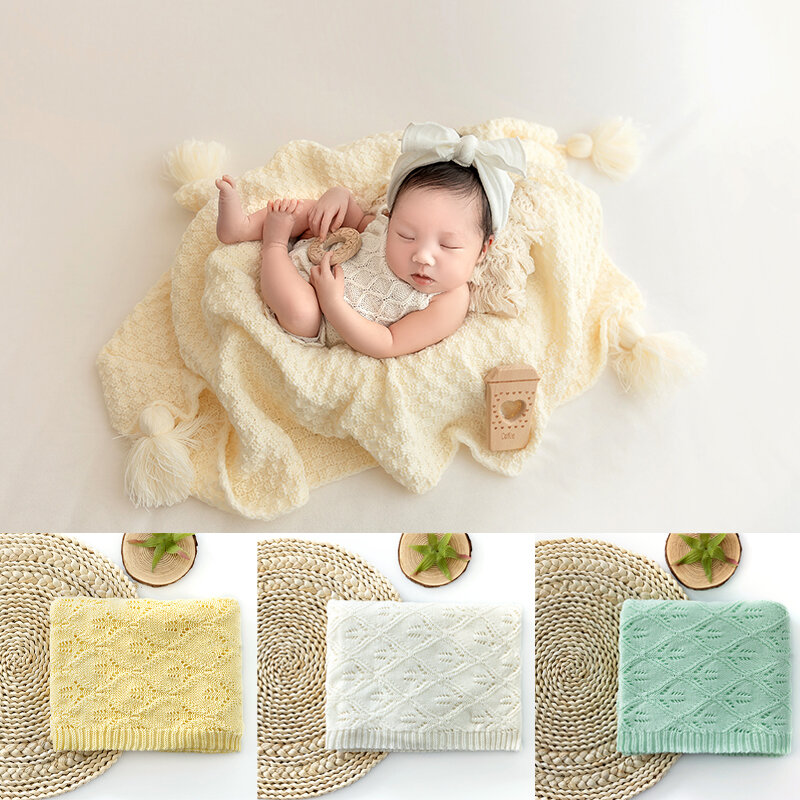 Newborn Photography Props Infant Knitted Wool Blanket Full Moon Baby Posing Decorative Mat Studio Shoto Background Accessories