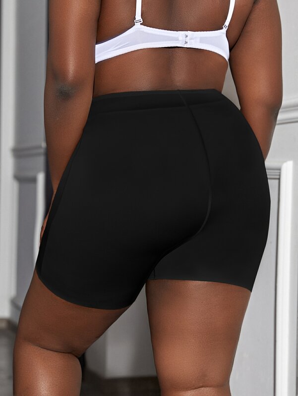 Finjani Plus Size Women Wideband Waist Shapewear Shorts Leisure Stretchy & Smooth Seamless Mid Waist Boyshort - Black