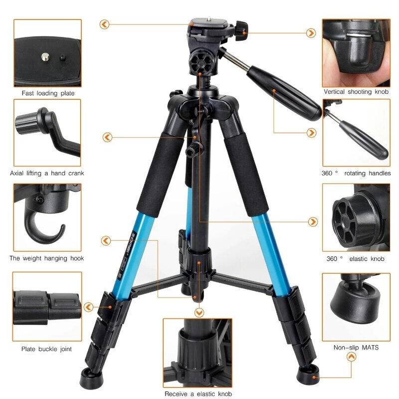 Zomei Q111ขาตั้งกล้องและหัวกระทะอลูมิเนียมแบบพกพาสำหรับการเดินทางแบบมืออาชีพสำหรับกล้องดิจิตอล SLR DSLR สามสี