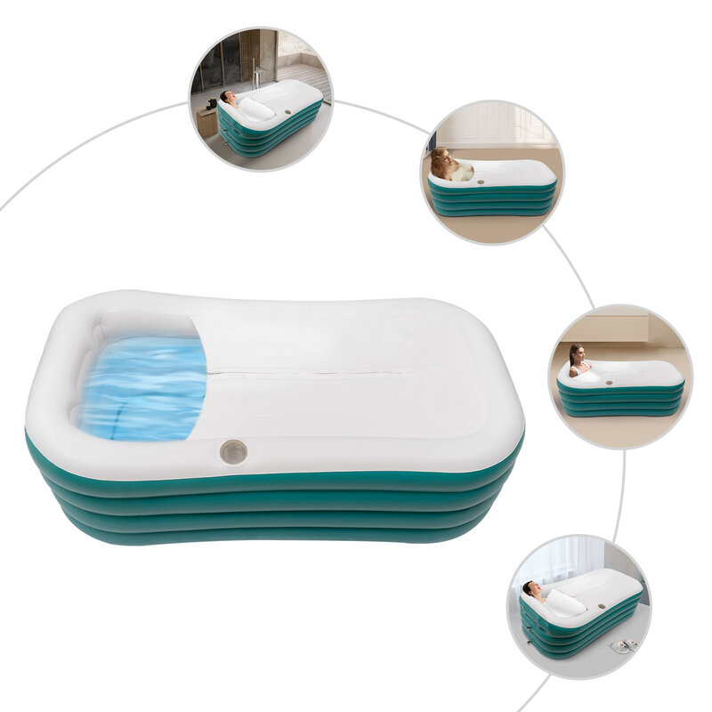 60 x32in vasca da bagno gonfiabile portatile pieghevole in PVC per adulti con pompa