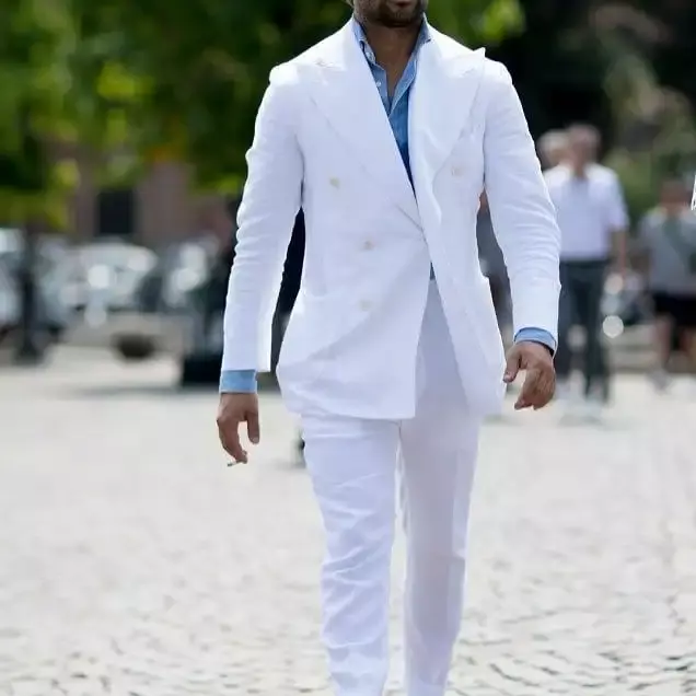 Traje informal de lino blanco para Hombre, Blazer ajustado de negocios, traje personalizado de alta calidad, moda de verano, 3 piezas