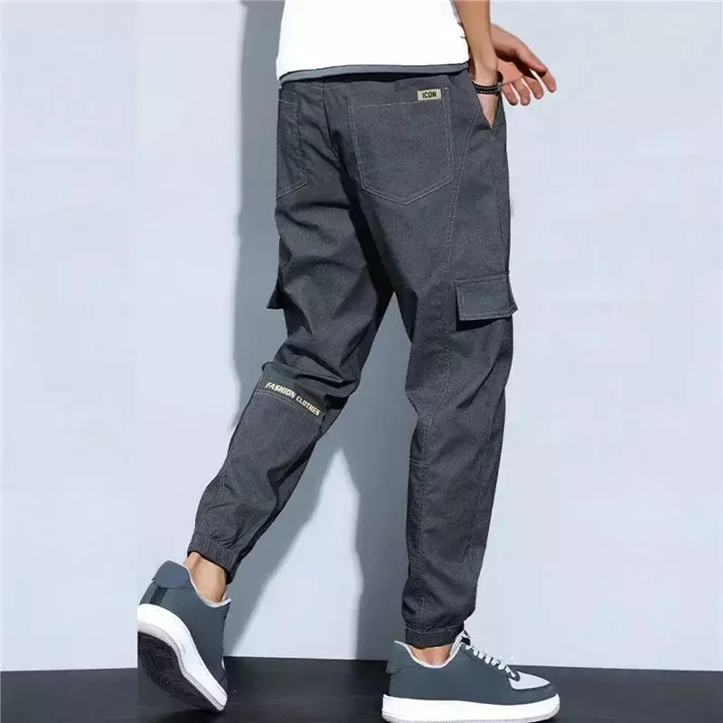 Spodnie w talii wiosna elastyczne koreański Student Hip Hop Jogger cienkie szczupłe męskie spodnie bawełniane haremowe spodnie dresowe letnie spodnie typu Casual Cargo