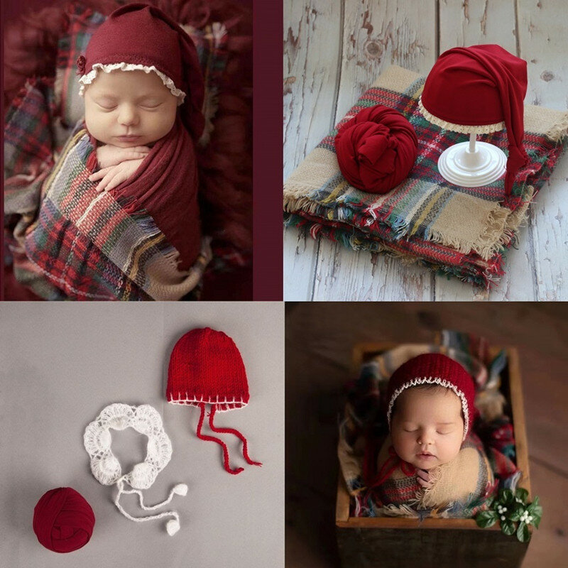 신생아 사진 소품, 아기 크리스마스 모자, 사진 담요, 랩, 사진 스튜디오 촬영 액세서리, 사진 소품