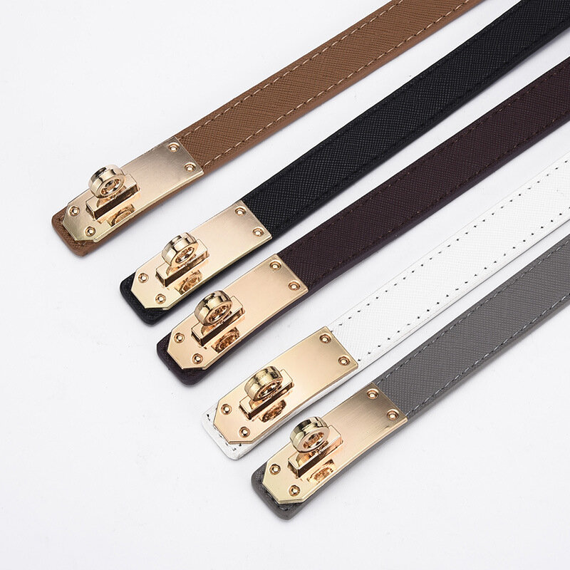 Cintura sottile regolabile alla moda cintura di design femminile in pelle nera di lusso con fibbia in metallo corsetto coreano per donna bianca