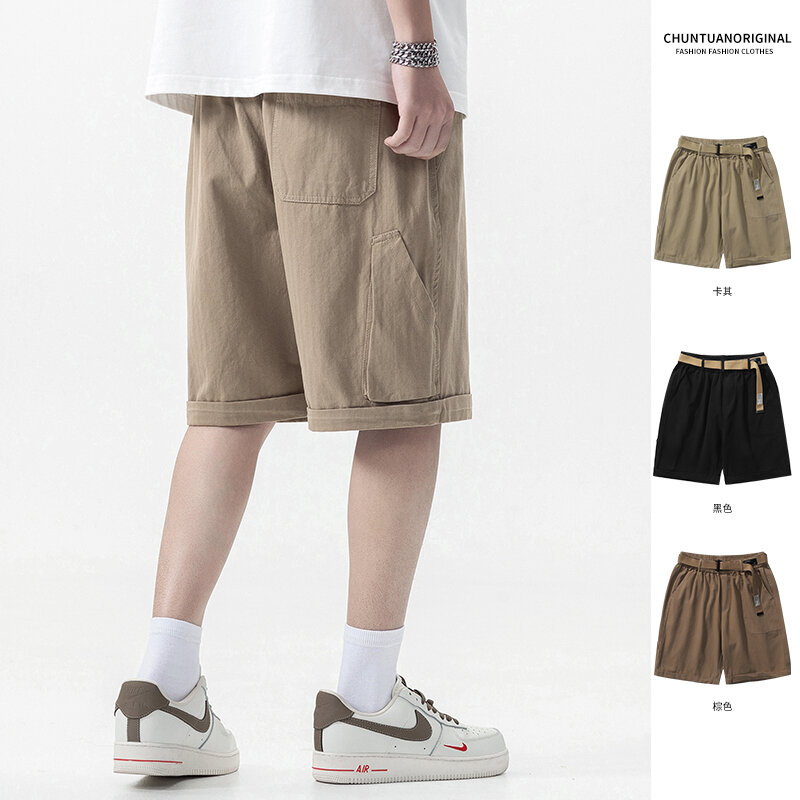 Рабочие шорты DUKEEN, мужские летние свободные повседневные брюки, брюки средней длины с эластичным поясом, мужские брюки цвета хаки