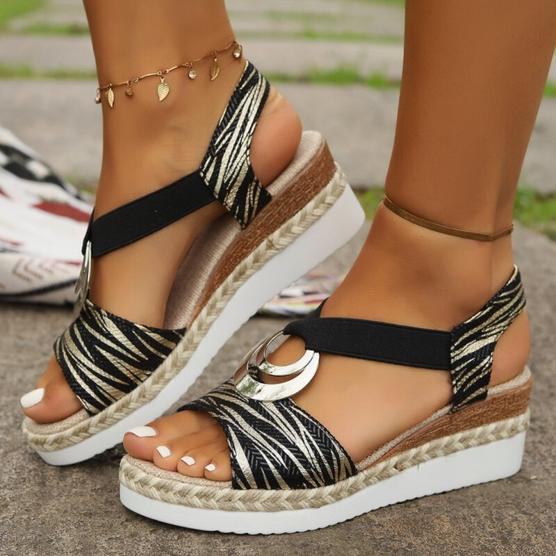 Sandalias De plataforma con cuña para Mujer, zapatos informales a la moda para la playa, tacones altos, novedad De verano, 2024