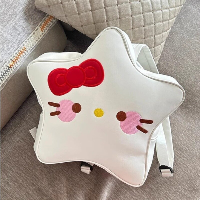 MBTI Hello Kitty Backpacks for Women White Cute Pentagram Shape Funny Fashion Backpack Students College Style Leather Casual Bag