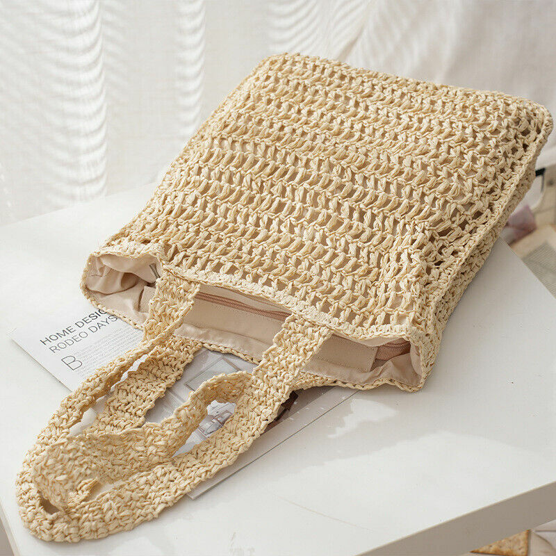 Пляжная соломенная сумка ручной работы, плетеная богемная Сумочка на плечо, модный дизайнерский кошелек для женщин, лето