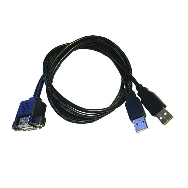 듀얼 포트 USB 2.0 A 수-암 M/F 연장 나사 잠금 패널 마운트 케이블, 50cm 30cm 100cm