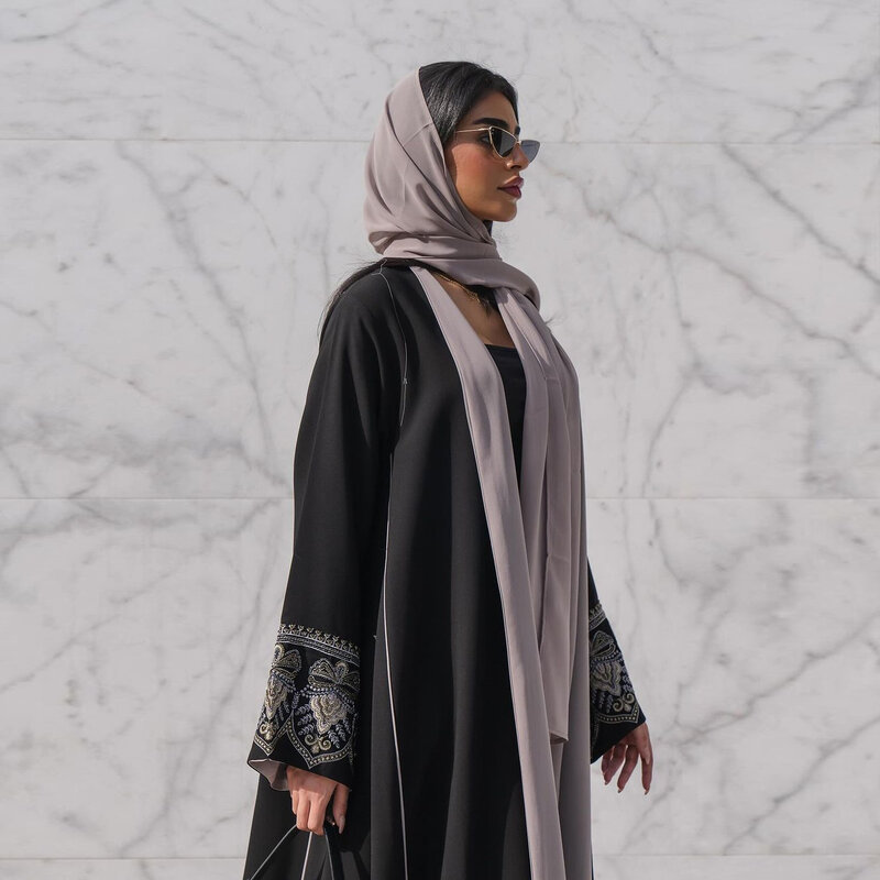 Abaya Muslim Lebaran untuk wanita gaun pesta kardigan bordir tanpa syal Dubai jubah panjang Maroko Abayas Kaftan cantik Jalabiya
