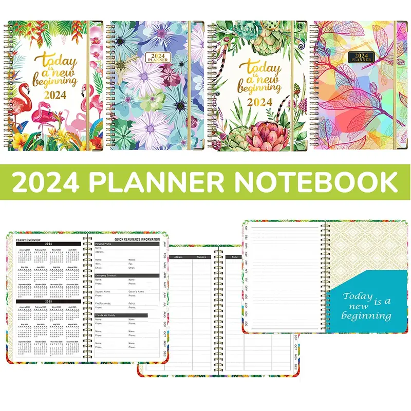 Inglês Notebook Coil Planner, Agenda Journal, Notepad Papelaria, Material Escolar Escritório, A5, 2024
