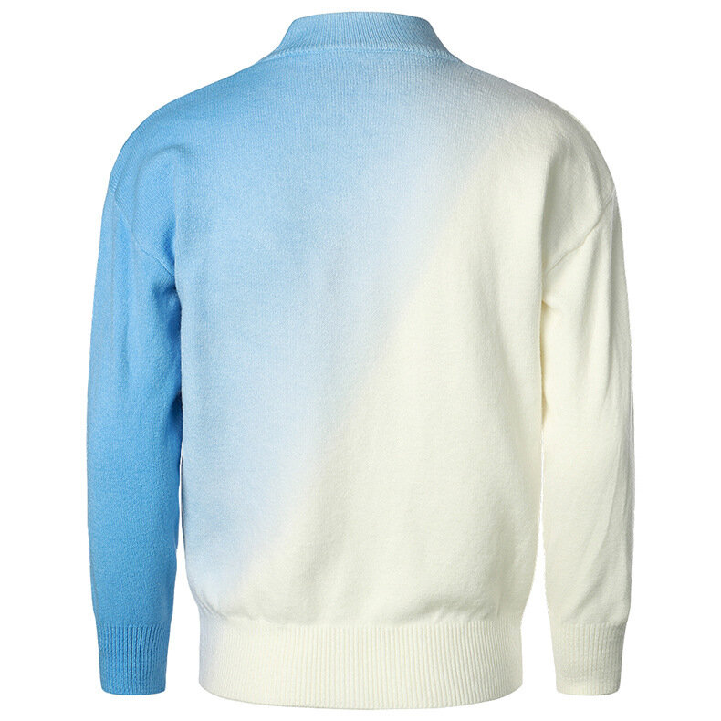 ERIDANUS-가을/겨울 남성용 모의 넥 풀오버 니트웨어, 그라데이션 컬러 프린트 스웨터, 남성 캐주얼, 남성 스트리트웨어, MZM239