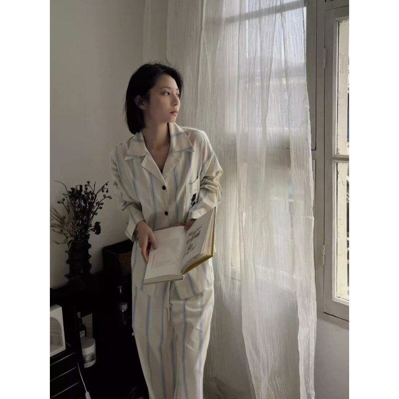 Conjunto de pijama de manga larga para hombre y mujer, ropa de dormir fina, estilo de estrella, dulce camisón, primavera y otoño, novedad