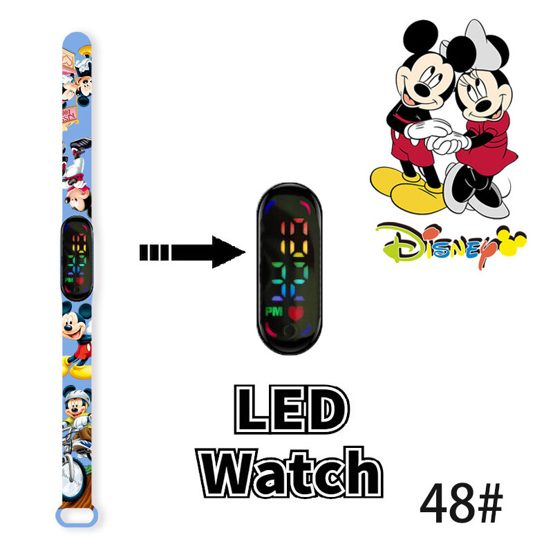 Disney Mickey Children's Watch Cartoon Mouse Character Donald Duck Daisy LED Electronic Sports Waterproof Bracelet Kids Watches