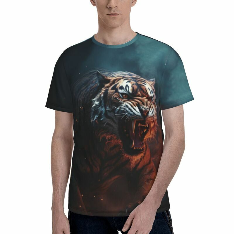 Camiseta de manga corta grande para hombre, camiseta fresca de calle informal, estampado de tigre 3D, Top refrescante y transpirable de verano, Y2K
