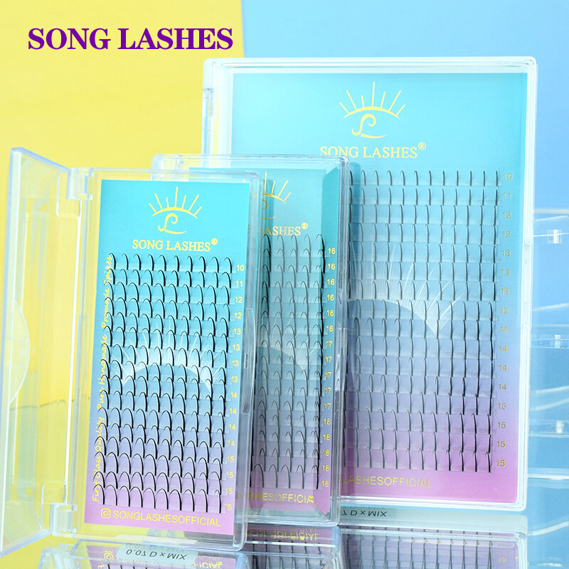 SONG LASHES Wispy Spikes Promade Fack Eyelashes Extension 16 Rows Pure Darker Black Lashes Professional Makeup Tools